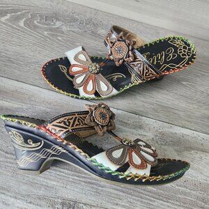 Elite by Corkys Womens Size 8 Jamaica Leather Floral Boho Hippie Wedge Sandals